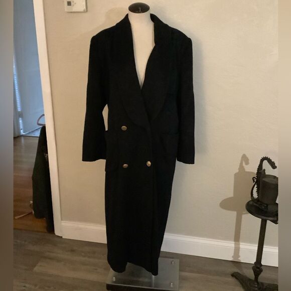 Vintage Christian Dior Wool Coat Black Gold Buttons Sz 12 - Picture 1 of 11